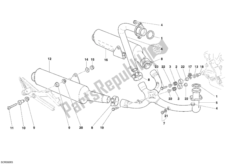 Toutes les pièces pour le Système D'échappement du Ducati Monster 620 Dark Single Disc 2005